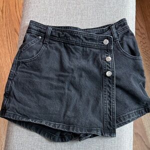Zara black Denim Skort with Button Accent